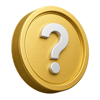 Ornamental 3D golden coin featuring a question mark, shown on the FAQ page
